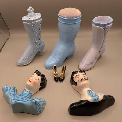 Porcelain Hand Painted Couple, Full Avon Moonwind Cologne & Porcelain Heels