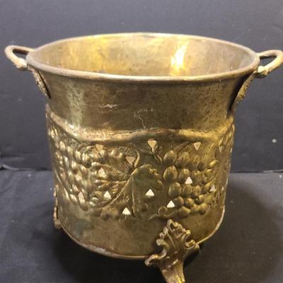 Large Vintage Hand-made Brass Footed Cachepot Or Centerpiece