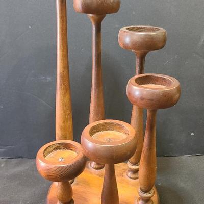 15" Tall Wooden 6-light Candelabra