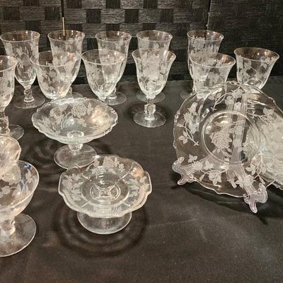 Heisey Etched Rose Crystal Glassware (25 Pieces) 