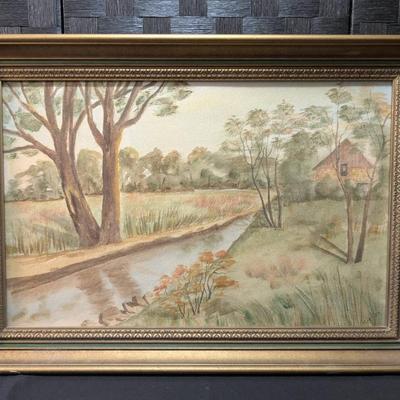 Original Watercolor Of Grassy Landscape (26"x18")