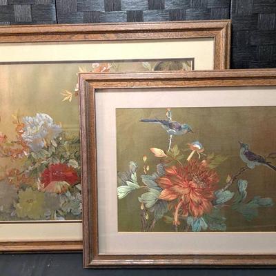 Pair Of Metallic Painted Birds On Fabric (Measurements In Pictures)