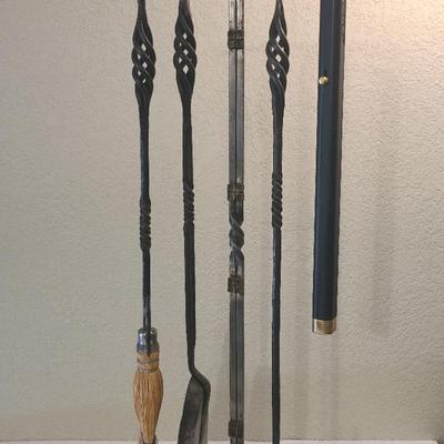 Custom-Made "R" Iron Fireplace Tool Set With Upcycled Parts, Signed By The Artist