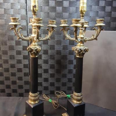 French Empire Style "Candelabra" Pair of Electric Lamps 28" Tall