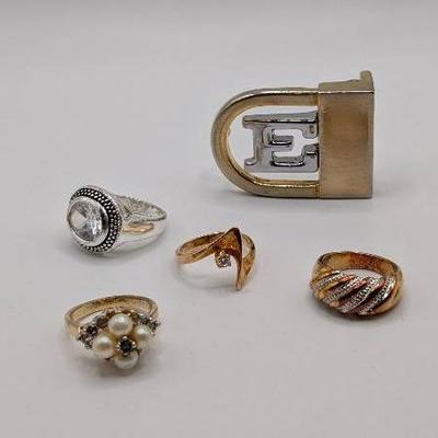Costume Rings Sizes 6.5-7 + "E" Belt Buckle 