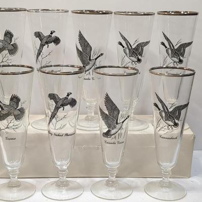 Federal Glass "Sportsman" Pilsner Glasses, specifically featuring the Grouse design. 