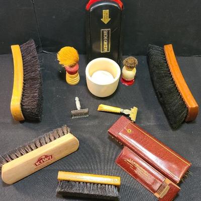 Vintage Men's Razors, Shaving Cup & Brushes, And Horsehair Brushes