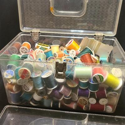 Clear Vintage Sewing Box, 13"x9"x7" FULL Of Thread!