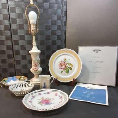 Porcelain Floral Lamp (no shade) ,White House Porcelain Plate and More