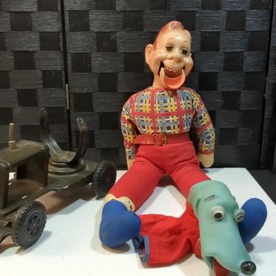 Howdy Doody Ventriloquist Doll &  Hush Puppy Created By Shari Lewis, and Marx Metal Trailer