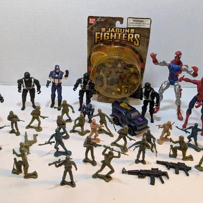 Action Figures (Spider Man, Captain America, Transformers, Army Men)