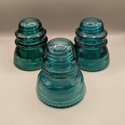 3 Electrical Hemingray Blue-green (#'s 42 & 40) Glass Insulators