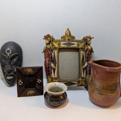 Jester 4x6 Frame, Clay Pottery, African Tribal Mask