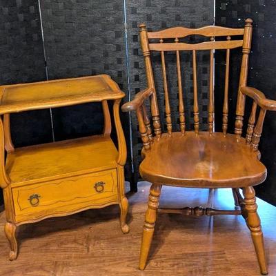 Maple Chair (38"X24"X18") + French Provincial Style Leather Top Table (27"X22"X15")
