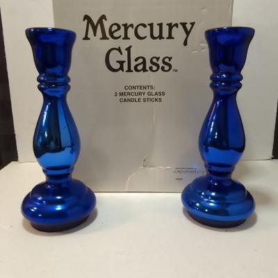 Dept 56 Mercury Glass Candle Sticks Pair with Box