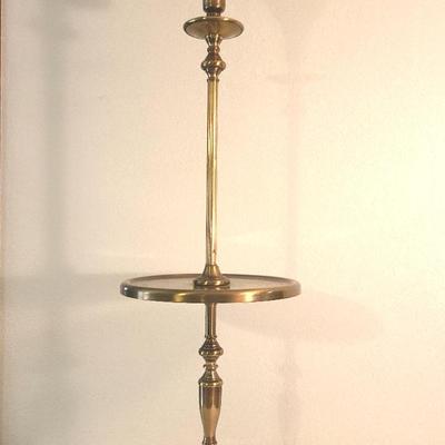 Brass Lamp Table With Milk Glass Shade, 53" Tall -- Working!