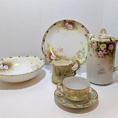 Hand Painted Nippon Teapot, Plate + Bowl, Shaving Mug & Teacup + Saucer