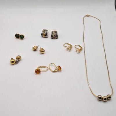 Gold Toned Fashion Earrings + Necklace 