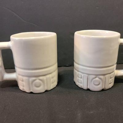 Pair Of White Frankoma C4 Mugs
