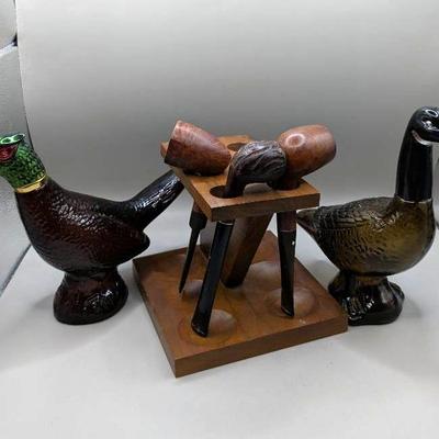 Avon Canada Goose Aftershave Bottle, Avon Pheasant Decanter & Wooden Pipes (Pipe & Pouch, Kaywoodie)