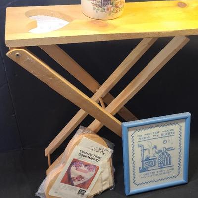 Marshall Pottery Crock, Child Sized Ironing Board, Kitchen Crosstitch, Wooden Door Harp Kit