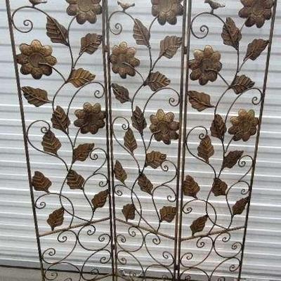 Wrought Iron Screen Trifold Sunflowers and Birds 