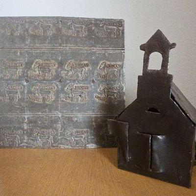Antique Brown's Mule Tobacco Moldand Metal Church