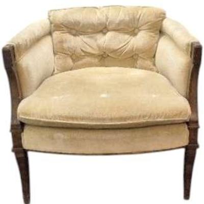Vintage Wood Frame Barrel Chair Pastel Beige
