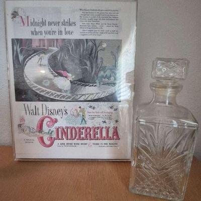 1950's RKO Radio Advertisement For Cinderella And Crystal Decanter