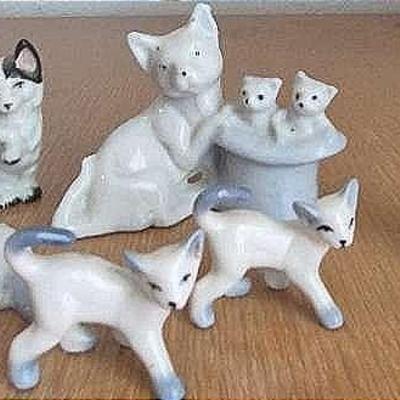 Miniature Ceramic Cat Figurines