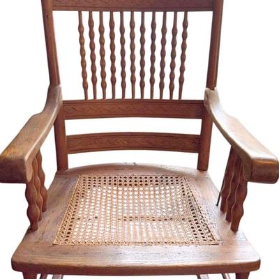 Antique Wooden Rocking Chair with Caned Seat