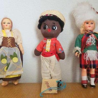 Trio of Vintage Dolls: Italian, Caribbean, and Scottish (from left-to-right)