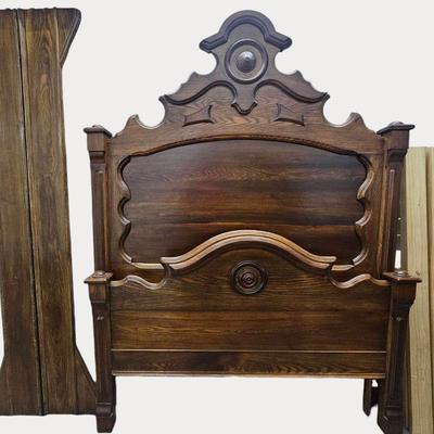 Antique 3/4 Size Solid Wood Headboard And Footboard