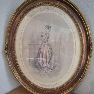 1940's Passé Des Temps Victorian Lady Colored Print Artist Henri Augusta Pingot