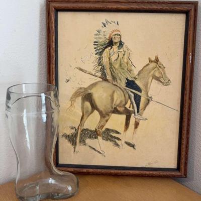 Fredrick Remington Artwork And Glass Boot