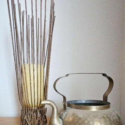 Vintage Brass Teapot And Gold Colored Candle Holder