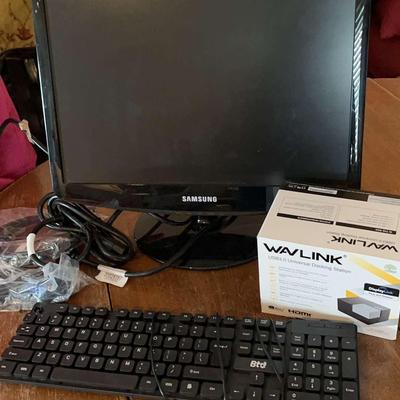 Samsung Monitor, BT Keyboard, Wavelink Universal Docking Station & More