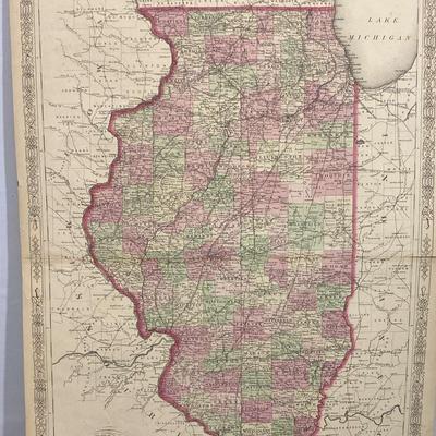 1864 Hand Colored Map Of Illinois