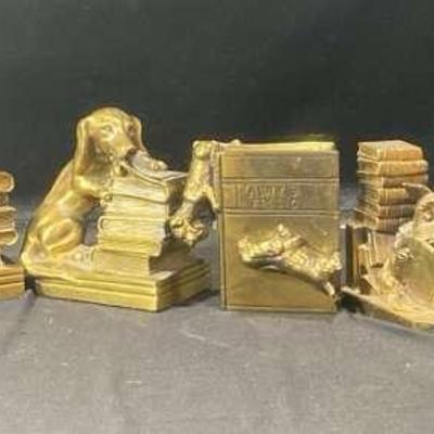 Vintage Metal Casting Bookends - Dogs