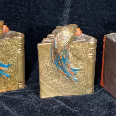 Vintage Copper Plated Edgar Allen Poe Themed Bookends