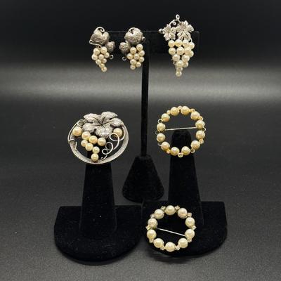 Vintage Pins - Silver and Pearl