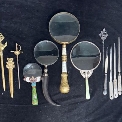 Vintage Magnifying Glasses And Letter Openers