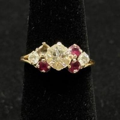 Mine Cut Diamond And Ruby Ring 