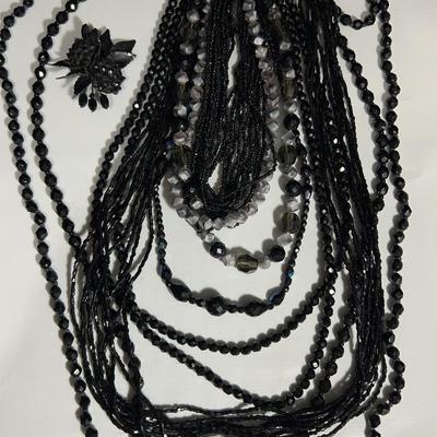 Vintage Faceted Black Beaded Necklaces