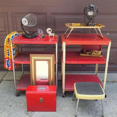 Pair of Red Retro Bar Carts + More (G)