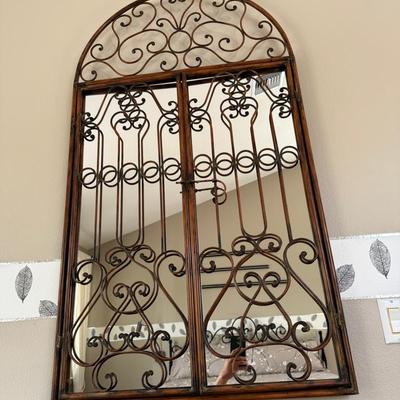 Z Gallerie Tuscan Iron Mirror with Decorative Doors – Arched Scroll Design