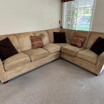 Beige Microfiber Sectional Sofa | 2-Piece L-Shape with Throw Pillows