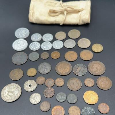 Antique World Coin Collection | 40+ Foreign Coins with Pouch | Includes 15.99g Silver Peso