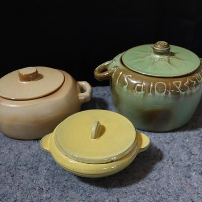 Vintage Lidded Casserole Pottery Lot | Frankoma 9W & Brown Glaze | Dutch Forta | 3 Pieces