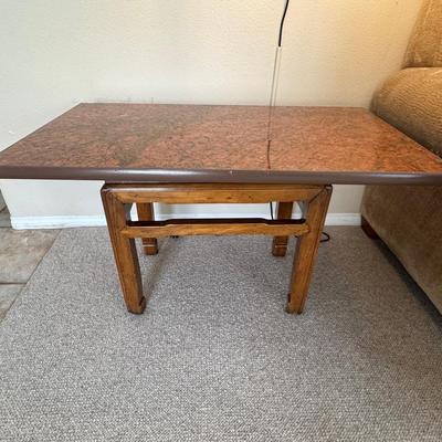 Red Granite Top Coffee Table | Asian-Inspired Wood Base | 34"W x 19"D x 20"H